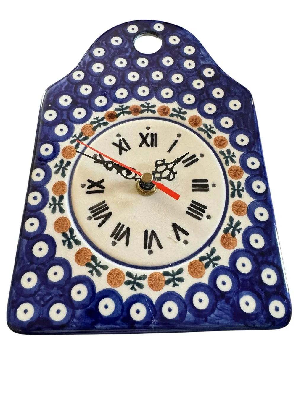 Blue Ceramic Wall Clock with Roman Numerals